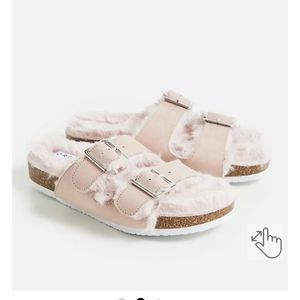 LIGHT PINK FAUX FUR-LINED DOUBLE BAND SLIDE SANDAL (WW)